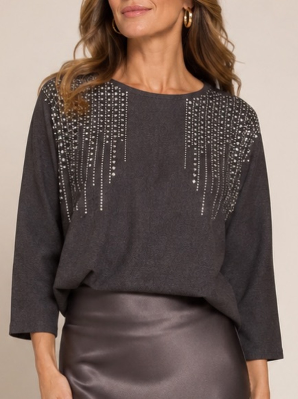 Anne Klein Charcoal Embellished Sweater